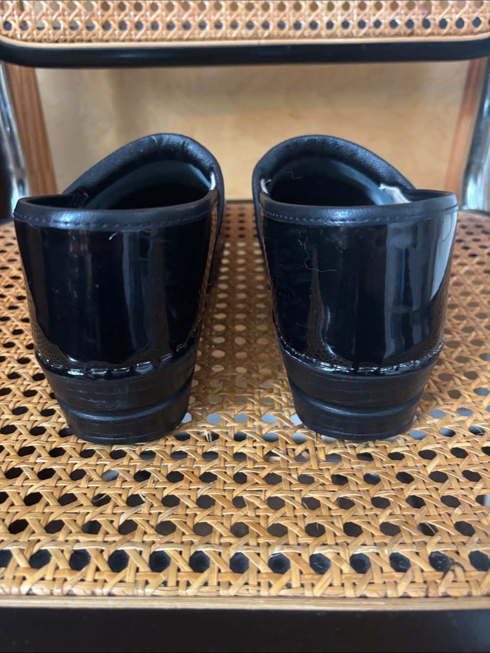 Sanita Black Patent Slip-On Clog Shoes - Picture 4 of 7
